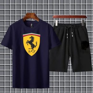 Ferrari-Inspired Logo T-Shirt & Shorts Set