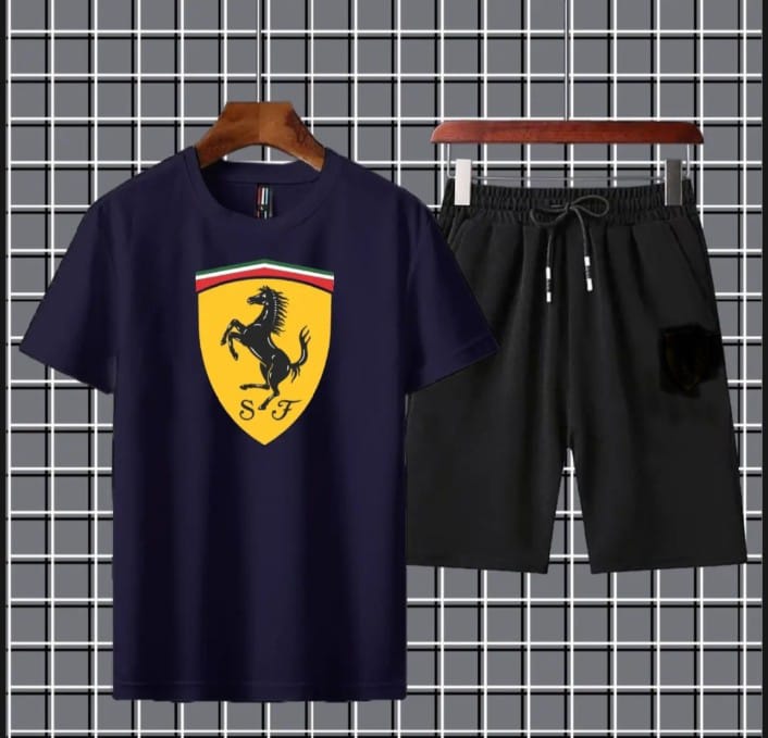 Ferrari-Inspired Logo T-Shirt & Shorts Set