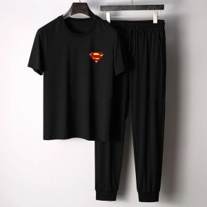 Superman Logo Printed T-Shirt & Trouser Set
