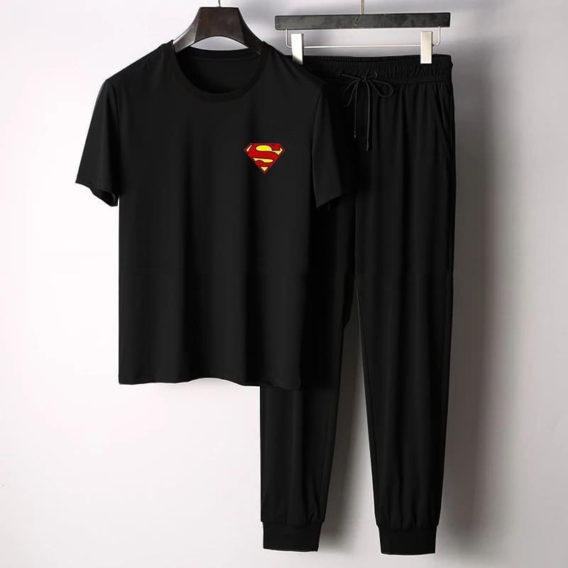 Superman Logo Printed T-Shirt & Trouser Set