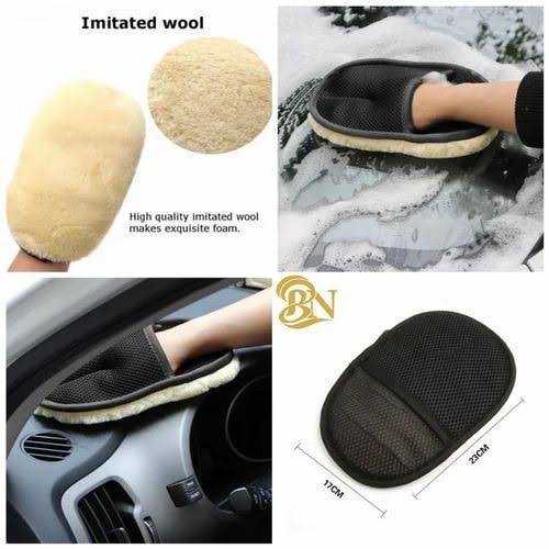 Black Car Cleaning Woolen Glove โ Soft Reusable Wash Mitt for Car, Bike & Vehicle Detailing - Image 3