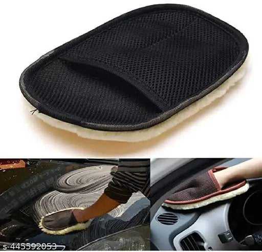 Black Car Cleaning Woolen Glove โ Soft Reusable Wash Mitt for Car, Bike & Vehicle Detailing - Image 4