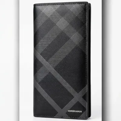 Men's Black Plaid Leather Wallet – Stylish Check Pattern Design with Multiple Card Slots & Cash Pocket - Image 2