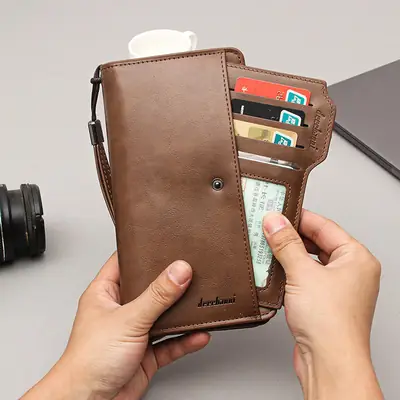 Baellerry Men's Long Zipper Wallet – Premium PU Leather Wallet with Multiple Card Slots & Cash Organizer | Black & Brown - Image 5