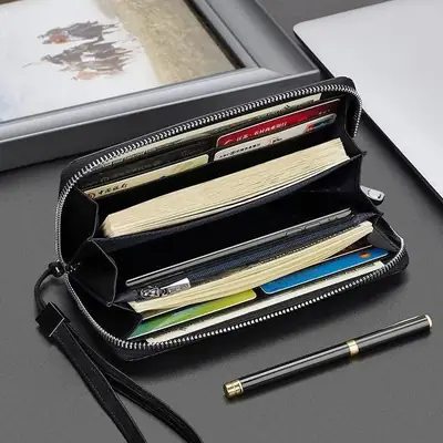 Baellerry Men's Long Zipper Wallet – Premium PU Leather Wallet with Multiple Card Slots & Cash Organizer | Black & Brown - Image 7