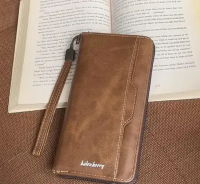 Baellerry Men's Long Zipper Wallet – Premium PU Leather Wallet with Multiple Card Slots & Cash Organizer | Black & Brown - Image 8