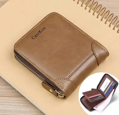 Men's Genuine Cow Leather Wallet – Premium Zipper Closure Wallet with Multiple Card Slots | Black & Brown - Image 2