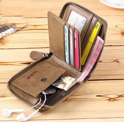 Men's Genuine Cow Leather Wallet – Premium Zipper Closure Wallet with Multiple Card Slots | Black & Brown - Image 3