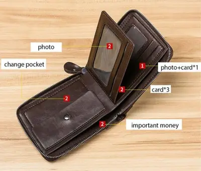 Men's Genuine Cow Leather Wallet – Premium Zipper Closure Wallet with Multiple Card Slots | Black & Brown - Image 4
