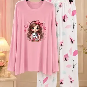 2 Pcs Women's Stitched Jersey Printed Night Suit – Soft & Comfortable Home Wear Sleepwear Set