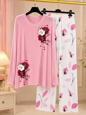 2 Pcs Women's Stitched Jersey Printed Night Suit – Soft & Comfortable Home Wear Sleepwear Set - Image 7