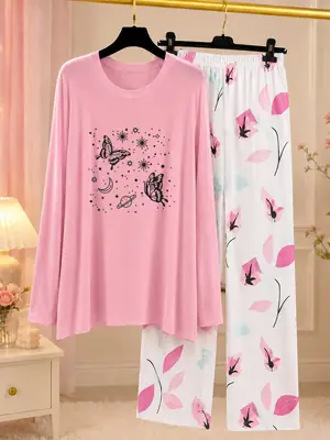 2 Pcs Women's Stitched Jersey Printed Night Suit – Soft & Comfortable Home Wear Sleepwear Set - Image 8