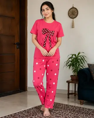 2 Pcs Women's Stitched Cotton Jersey Printed Night Suit – Soft & Comfortable Home Wear Sleepwear Set