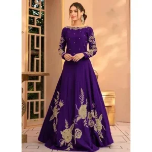 Purple Shamoz Silk Maxi Suit for Women – Premium Unstitched 3 Piece Eid & Wedding Dress