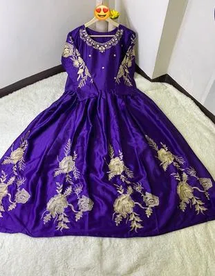Purple Shamoz Silk Maxi Suit for Women – Premium Unstitched 3 Piece Eid & Wedding Dress - Image 2
