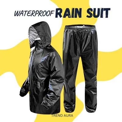 Waterproof Men's Rain Suit Black Full Body – Lightweight Hooded Rainwear for Outdoor Protection - Image 2