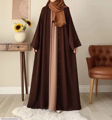 Brown China Georgette Abaya 55" with Stroller for Women | Elegant Modest Abaya - Image 2