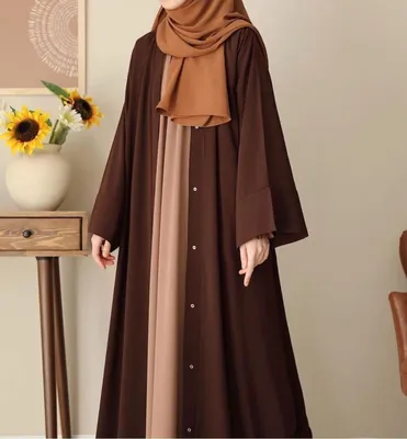 Brown China Georgette Abaya 55" with Stroller for Women | Elegant Modest Abaya - Image 3
