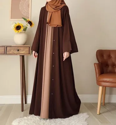 Brown China Georgette Abaya 55" with Stroller for Women | Elegant Modest Abaya - Image 4