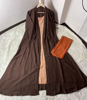 Brown China Georgette Abaya 55" with Stroller for Women | Elegant Modest Abaya - Image 5