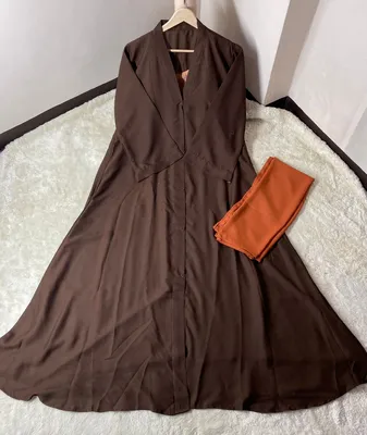 Brown China Georgette Abaya 55" with Stroller for Women | Elegant Modest Abaya - Image 6
