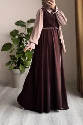 Collar Abaya with Belt & Matching Stroller | Original Wool Peach Front Open Abaya for Women - Image 2