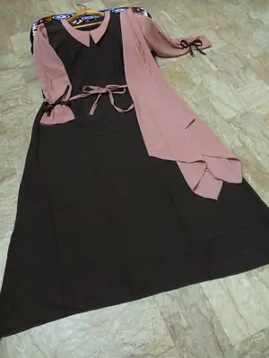 Collar Abaya with Belt & Matching Stroller | Original Wool Peach Front Open Abaya for Women - Image 11