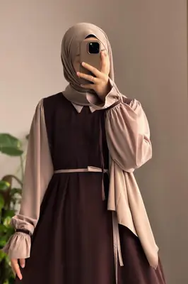 Collar Abaya with Belt & Matching Stroller | Original Wool Peach Front Open Abaya for Women - Image 3
