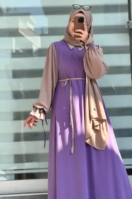 Collar Abaya with Belt & Matching Stroller | Original Wool Peach Front Open Abaya for Women - Image 4