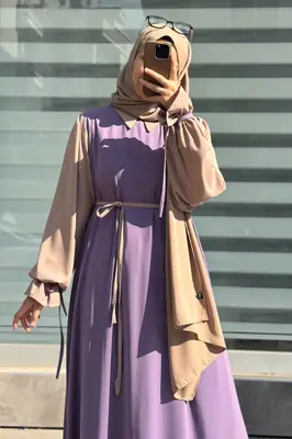 Collar Abaya with Belt & Matching Stroller | Original Wool Peach Front Open Abaya for Women - Image 5