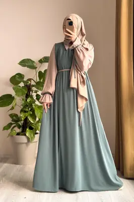 Collar Abaya with Belt & Matching Stroller | Original Wool Peach Front Open Abaya for Women - Image 6
