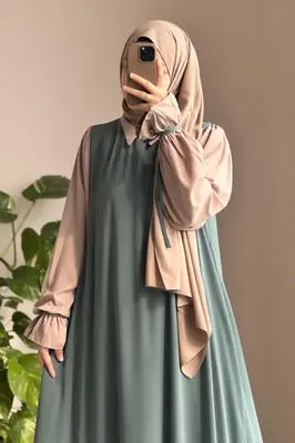 Collar Abaya with Belt & Matching Stroller | Original Wool Peach Front Open Abaya for Women - Image 7