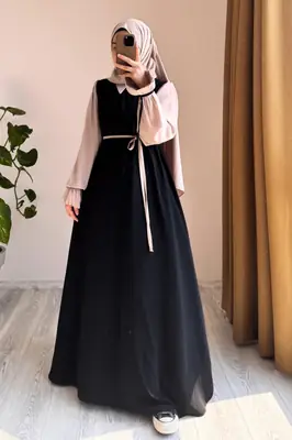 Collar Abaya with Belt & Matching Stroller | Original Wool Peach Front Open Abaya for Women - Image 8