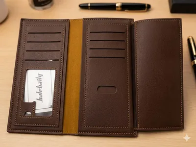 Men's Luxury Genuine Leather Long Trifold Wallet – Premium Leather Wallet with Multiple Card Slots & Cash Organizer | Brown - Image 3
