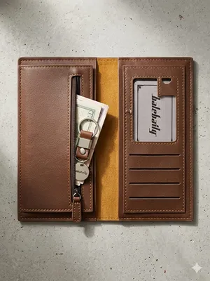 Men's Luxury Genuine Leather Long Trifold Wallet – Premium Leather Wallet with Multiple Card Slots & Cash Organizer | Brown - Image 4