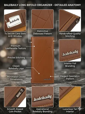 Men's Luxury Genuine Leather Long Trifold Wallet – Premium Leather Wallet with Multiple Card Slots & Cash Organizer | Brown - Image 5