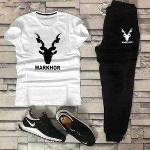 Men’s Cotton Markhor Graphic Track Suit Black & White XL – Comfortable Casual Sportswear Set