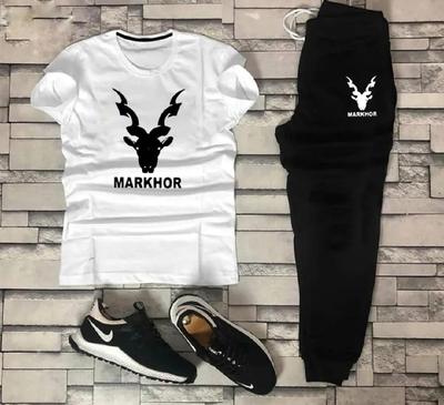Men’s Cotton Markhor Graphic Track Suit Black & White XL – Comfortable Casual Sportswear Set