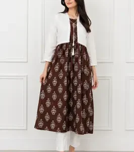 3Pcs Women's Stitched Linen Block Printed Suit with Koti – Ready-to-Wear Printed Kurta Set