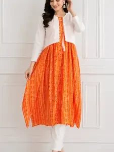 3Pcs Women's Stitched Linen Block Printed Suit with Koti – Traditional Casual & Semi-Formal Wear