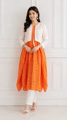 3Pcs Women's Stitched Linen Block Printed Suit with Koti – Traditional Casual & Semi-Formal Wear - Image 2
