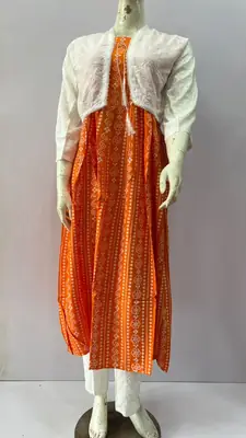 3Pcs Women's Stitched Linen Block Printed Suit with Koti – Traditional Casual & Semi-Formal Wear - Image 3