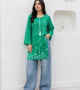 1 Pc Women's Stitched Arabic Lawn Block Printed Shirt – Azadi Special Ready-to-Wear Kurti