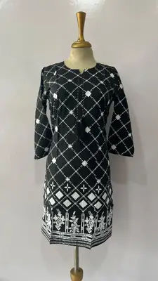 1Pc Women's Stitched Linen Block Printed Shirt – Black Special Ready-to-Wear Kurti - Image 2