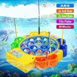Rotating Fishing Game Toy 15 Fish Set with Music for Kids | Interactive Educational Fishing Toy