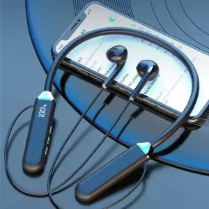Black Wireless Neckband with Fast Charging & Long-Lasting Battery