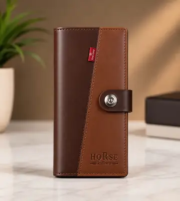 Premium Men's Snap Long Wallet – Stylish Leather Organizer with Multiple Card Slots & Secure Snap Closure | Dark Brown & Light Brown - Image 3
