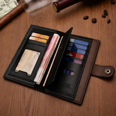 Premium Men's Snap Long Wallet – Stylish Leather Organizer with Multiple Card Slots & Secure Snap Closure | Dark Brown & Light Brown - Image 4