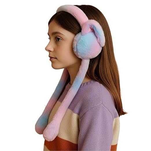 Cute Rabbit Earmuffs for Girls – Soft Plush Winter Ear Warmers with Comfortable Adjustable Headband - Image 2