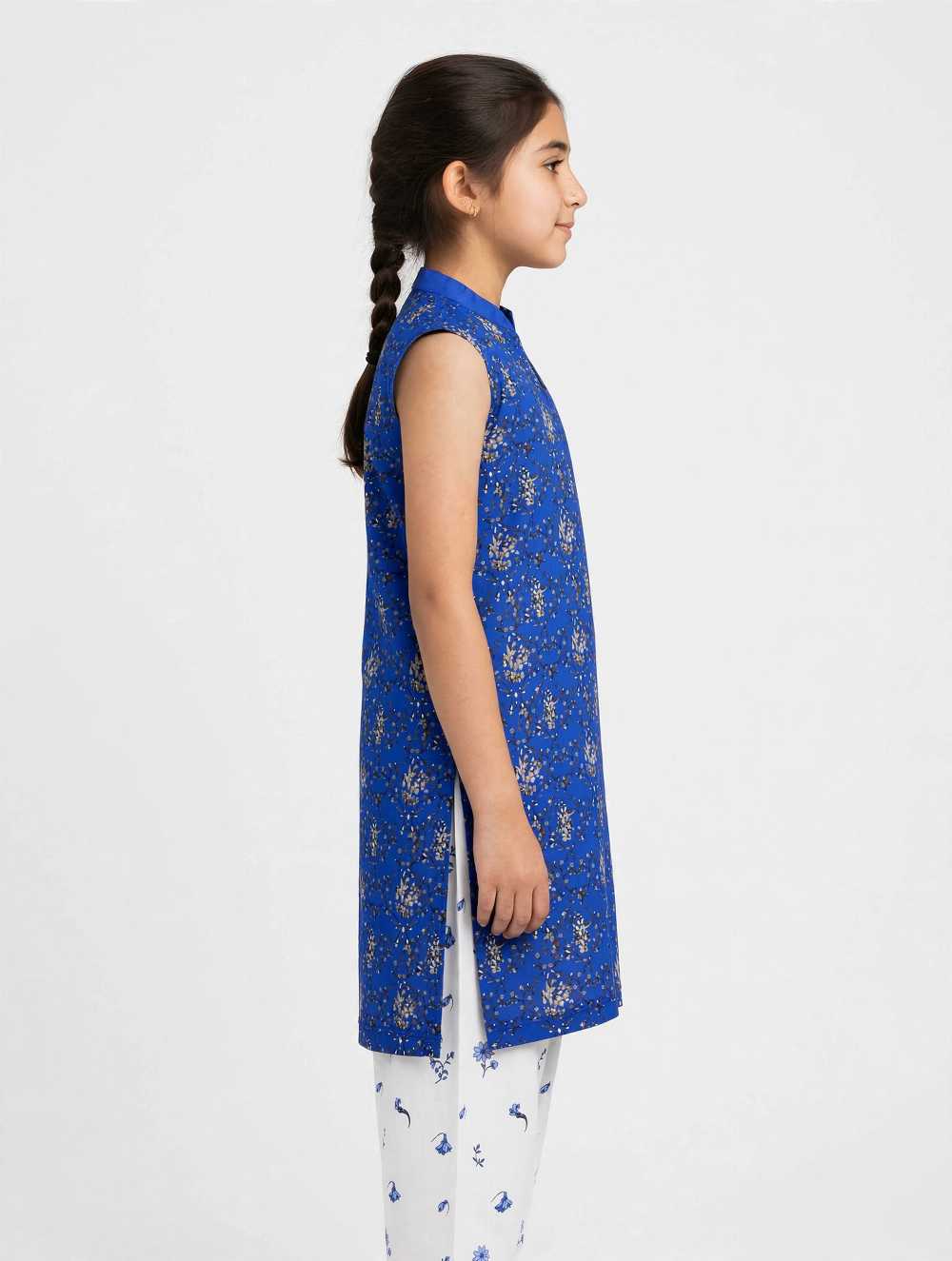 Girls Blue Floral Co-Ord Set with Separate Sleeves – Stylish 2 Pcs Stitched Outfit - Image 4